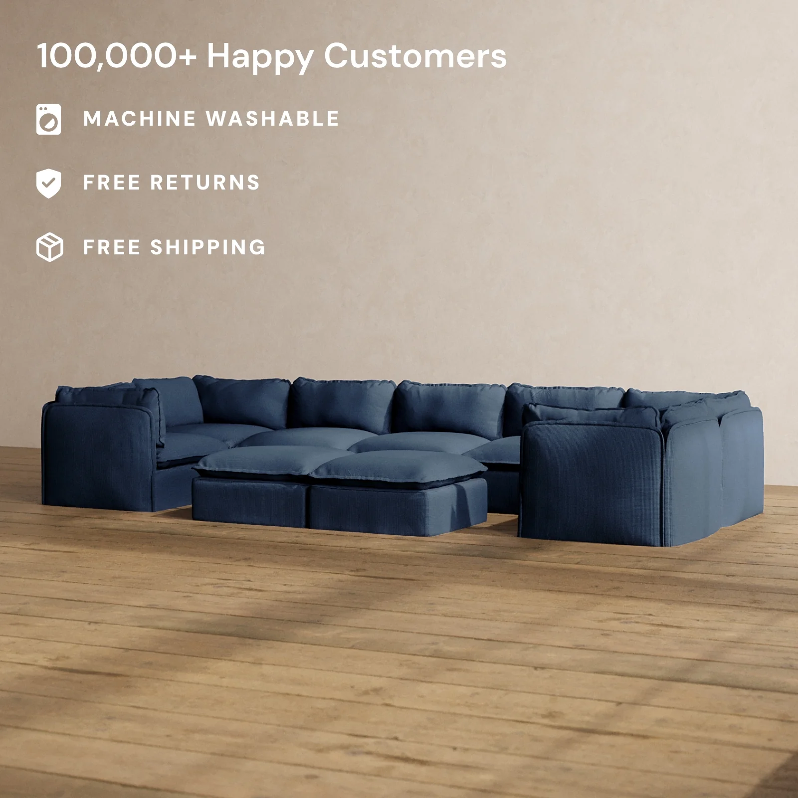 Slipcover Only - Modular Washable 7-Seater U-Sectional + Bench Ottoman in Sumi - Image 2