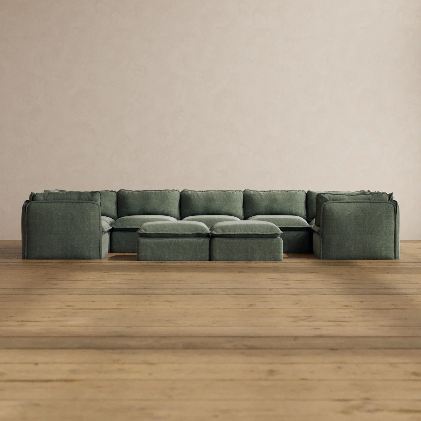 Slipcover Only - Modular Washable 7-Seater U-Sectional + Bench Ottoman in Willow