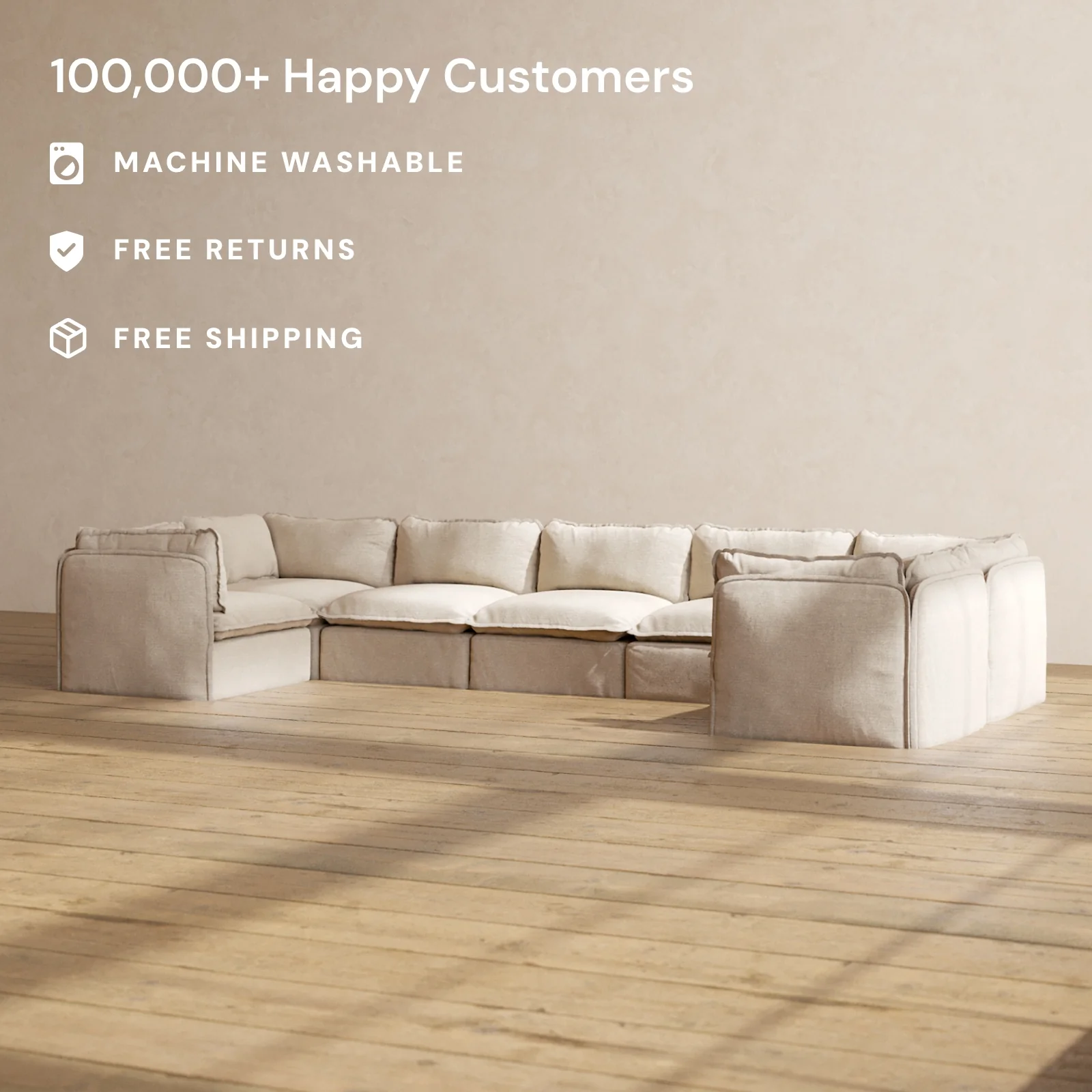 Slipcover Only - Modular Washable 7-Seater U-Sectional in Oat - Image 2