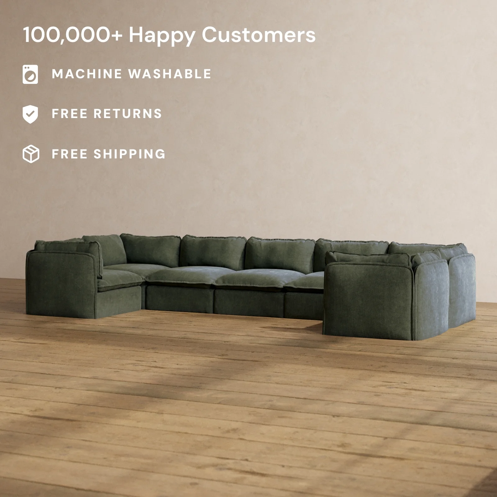 Slipcover Only - Modular Washable 7-Seater U-Sectional in Olivine - Image 2