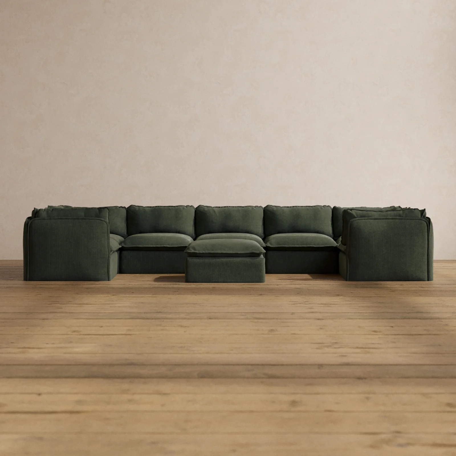 Slipcover Only - Modular Washable 7-Seater U-Sectional + Ottoman in Olivine