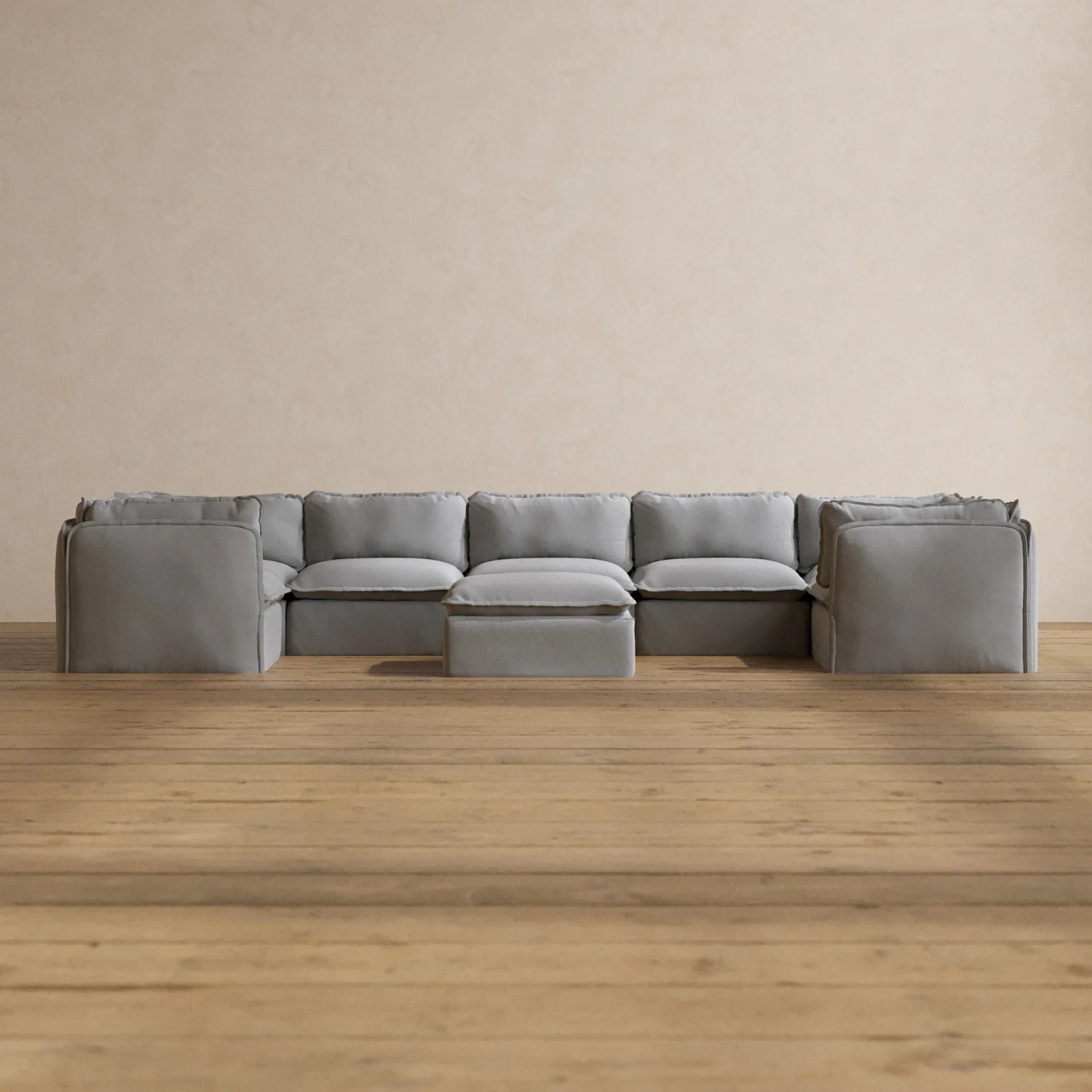 Slipcover Only - Modular Washable 7-Seater U-Sectional + Ottoman in Pumice