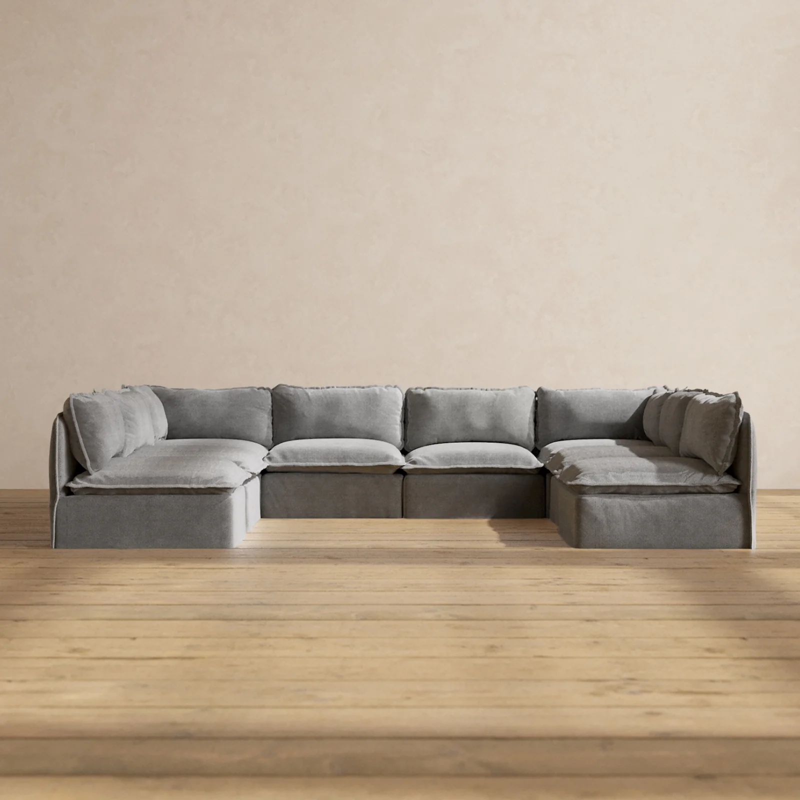 Slipcover Only - Modular Washable 8-Seater Open-Ends U-Sectional in Ash