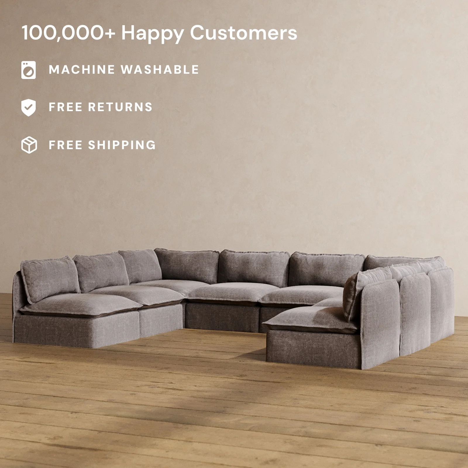Slipcover Only - Modular Washable 8-Seater Open-Ends U-Sectional in Caviar - Image 2