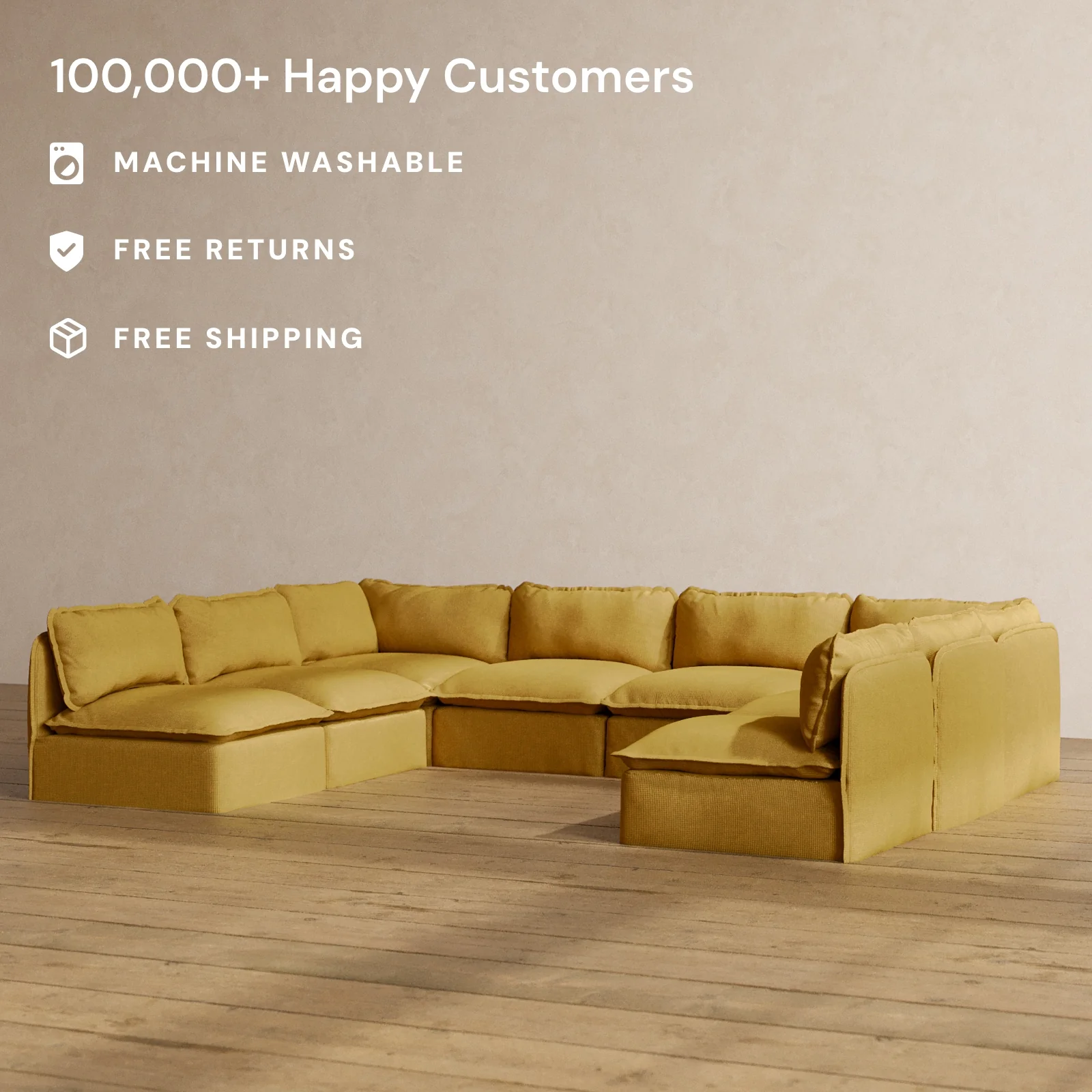 Slipcover Only - Modular Washable 8-Seater Open-Ends U-Sectional in Kiiro - Image 2