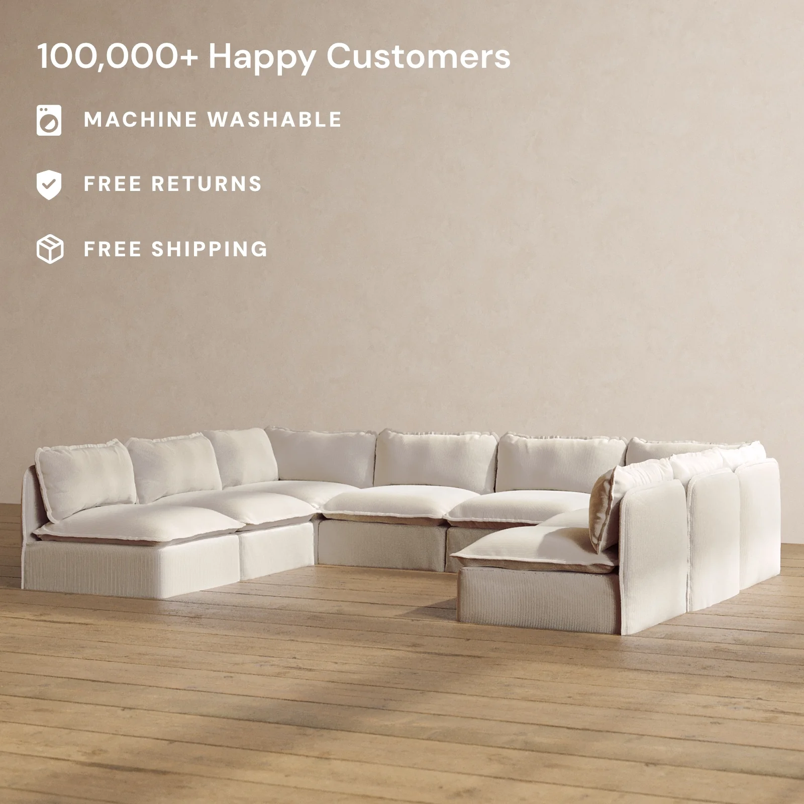 Slipcover Only - Modular Washable 8-Seater Open-Ends U-Sectional in Milk - Image 2