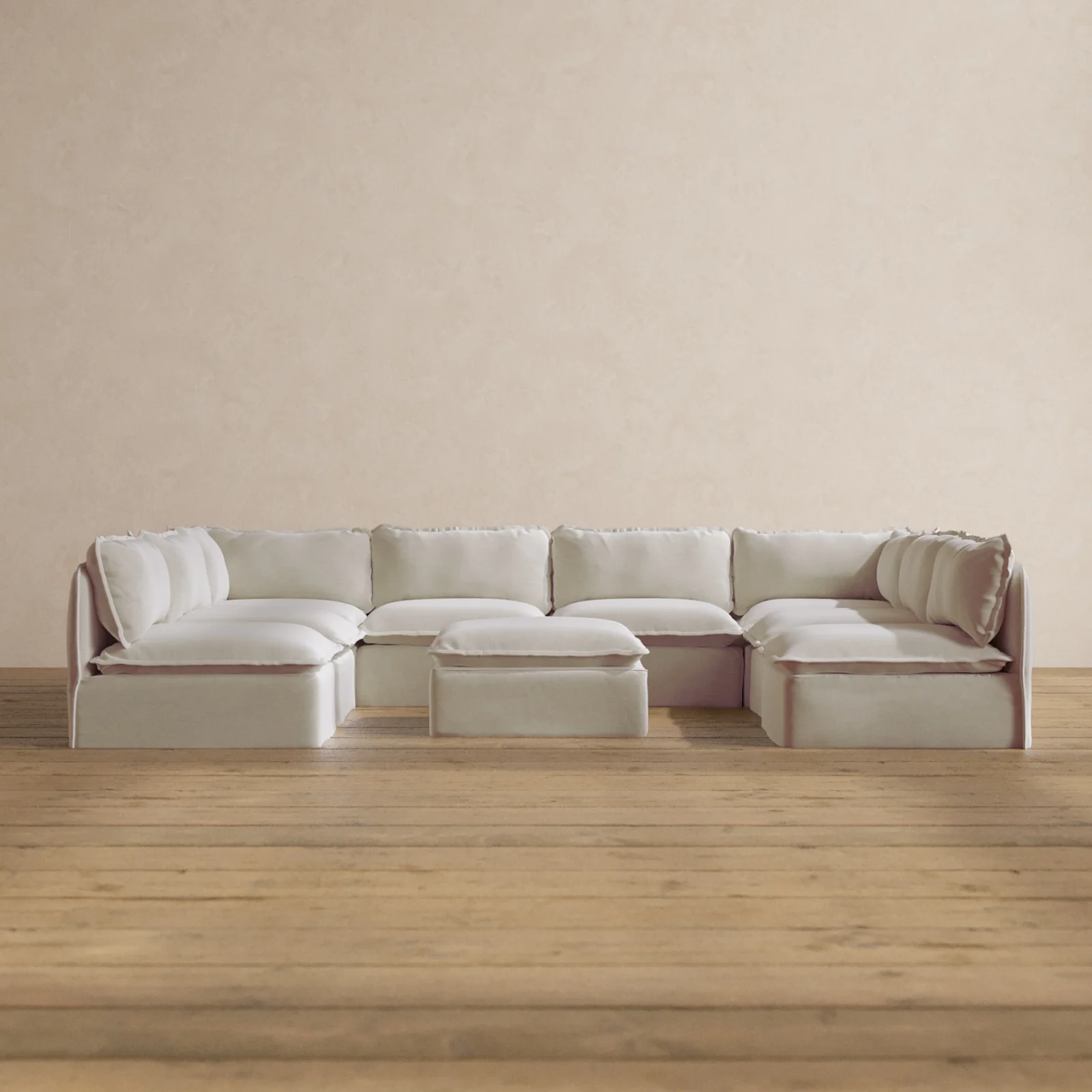 Slipcover Only - Modular Washable 8-Seater Open-Ends U-Sectional + Ottoman in Coco