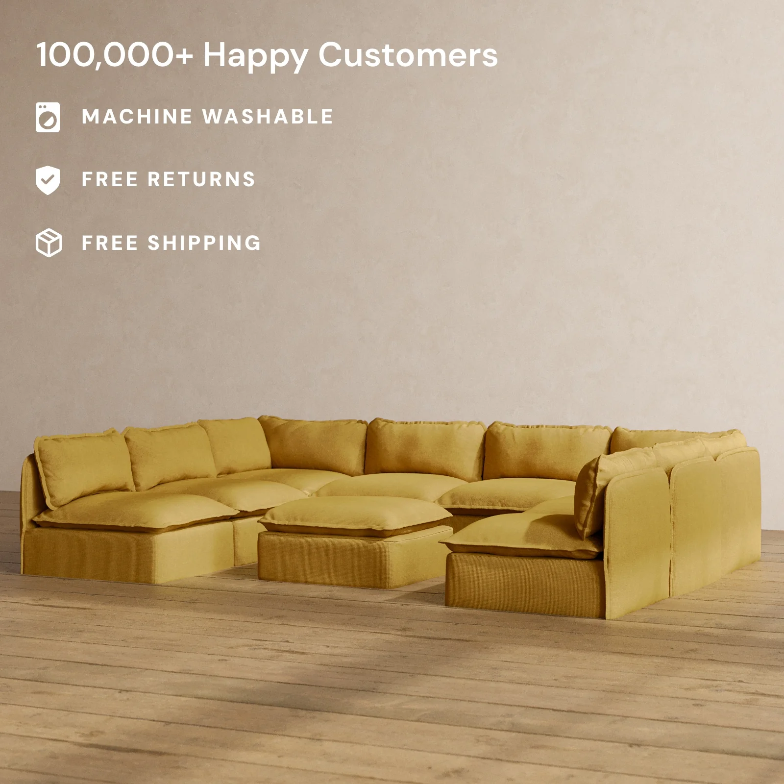 Slipcover Only - Modular Washable 8-Seater Open-Ends U-Sectional + Ottoman in Kiiro - Image 2
