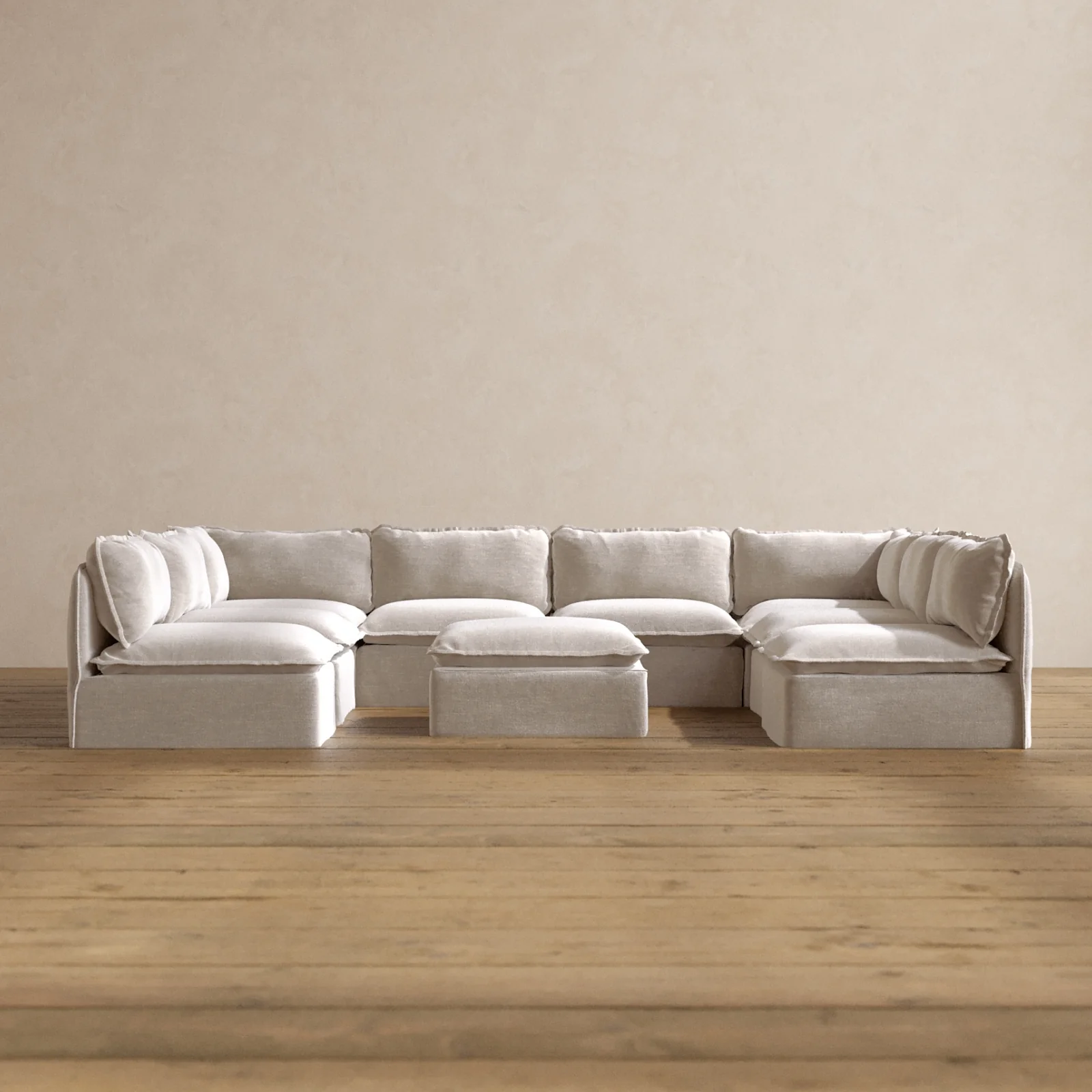 Slipcover Only - Modular Washable 8-Seater Open-Ends U-Sectional + Ottoman in Mist