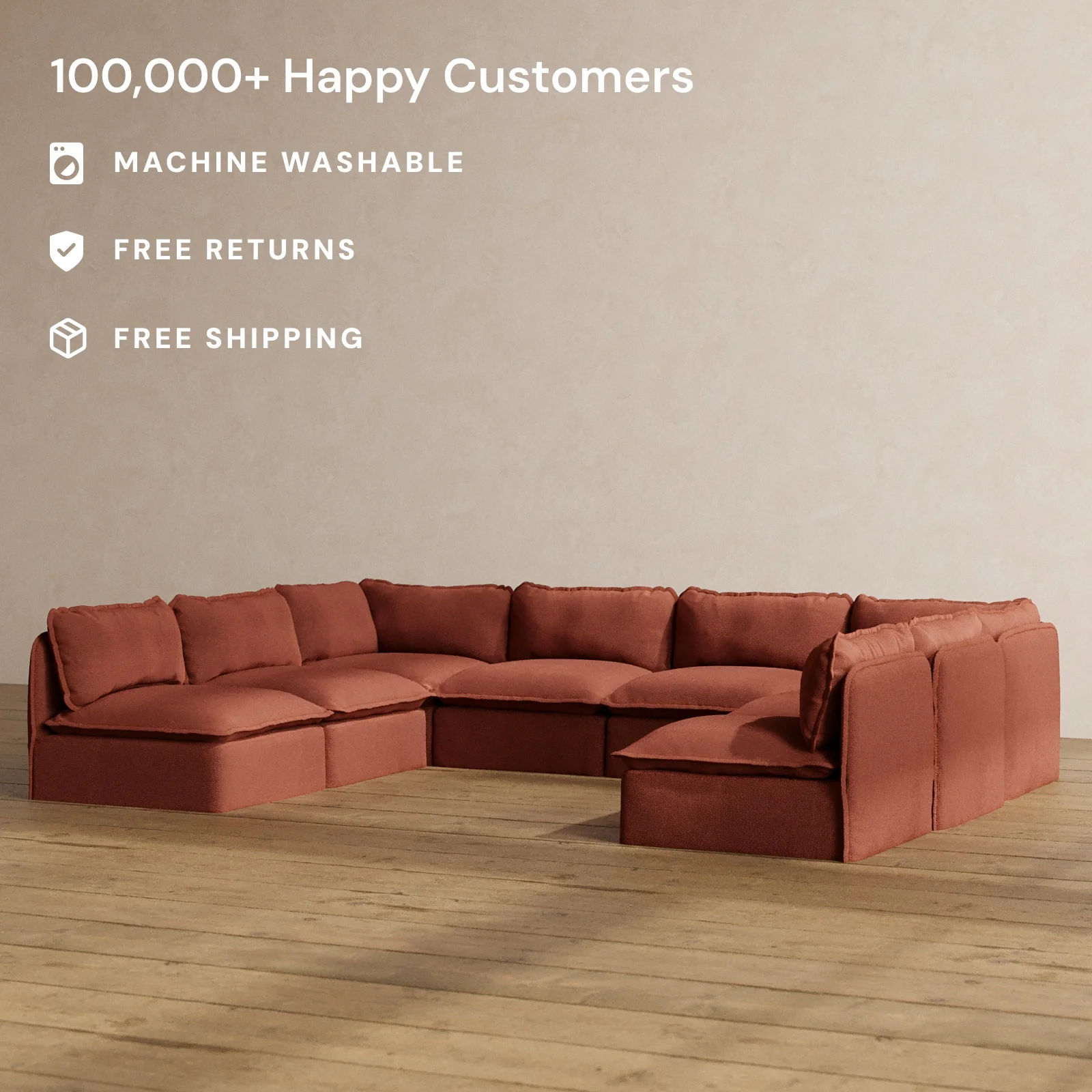 Slipcover Only - Modular Washable 8-Seater Open-Ends U-Sectional in Rust - Image 2