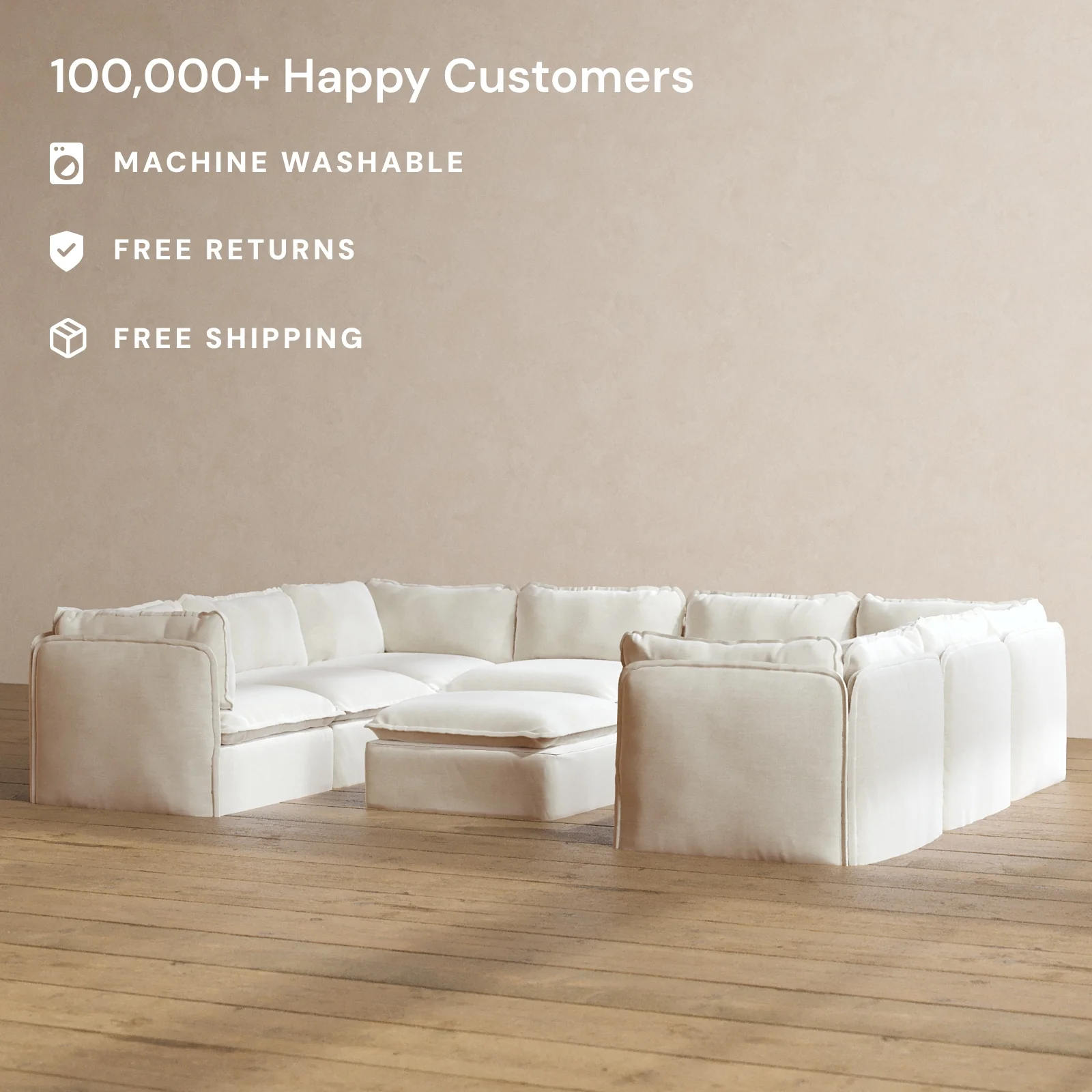 Slipcover Only - Modular Washable 8-Seater U-Sectional + Ottoman in Coco - Image 2