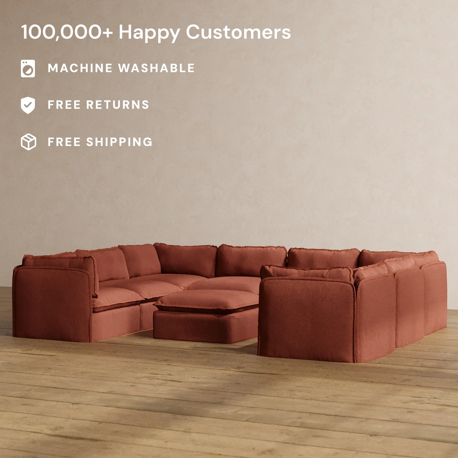 Slipcover Only - Modular Washable 8-Seater U-Sectional + Ottoman in Rust - Image 2