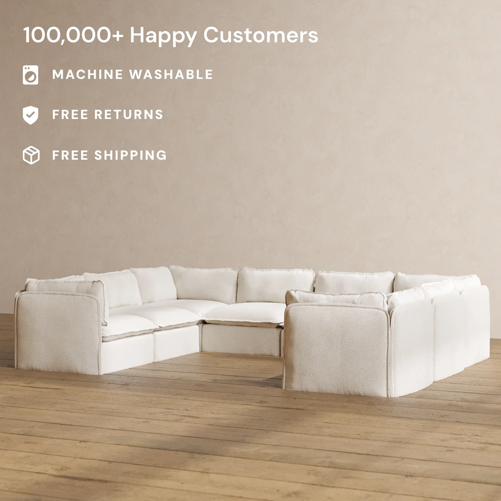 Slipcover Only - Modular Washable 8-Seater U-Sectional in Powder - Image 2