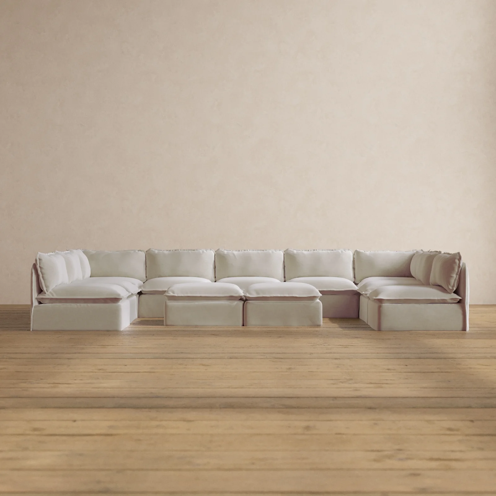 Slipcover Only - Modular Washable 9-Seater Open-Ends U-Sectional + Bench Ottoman in Coco