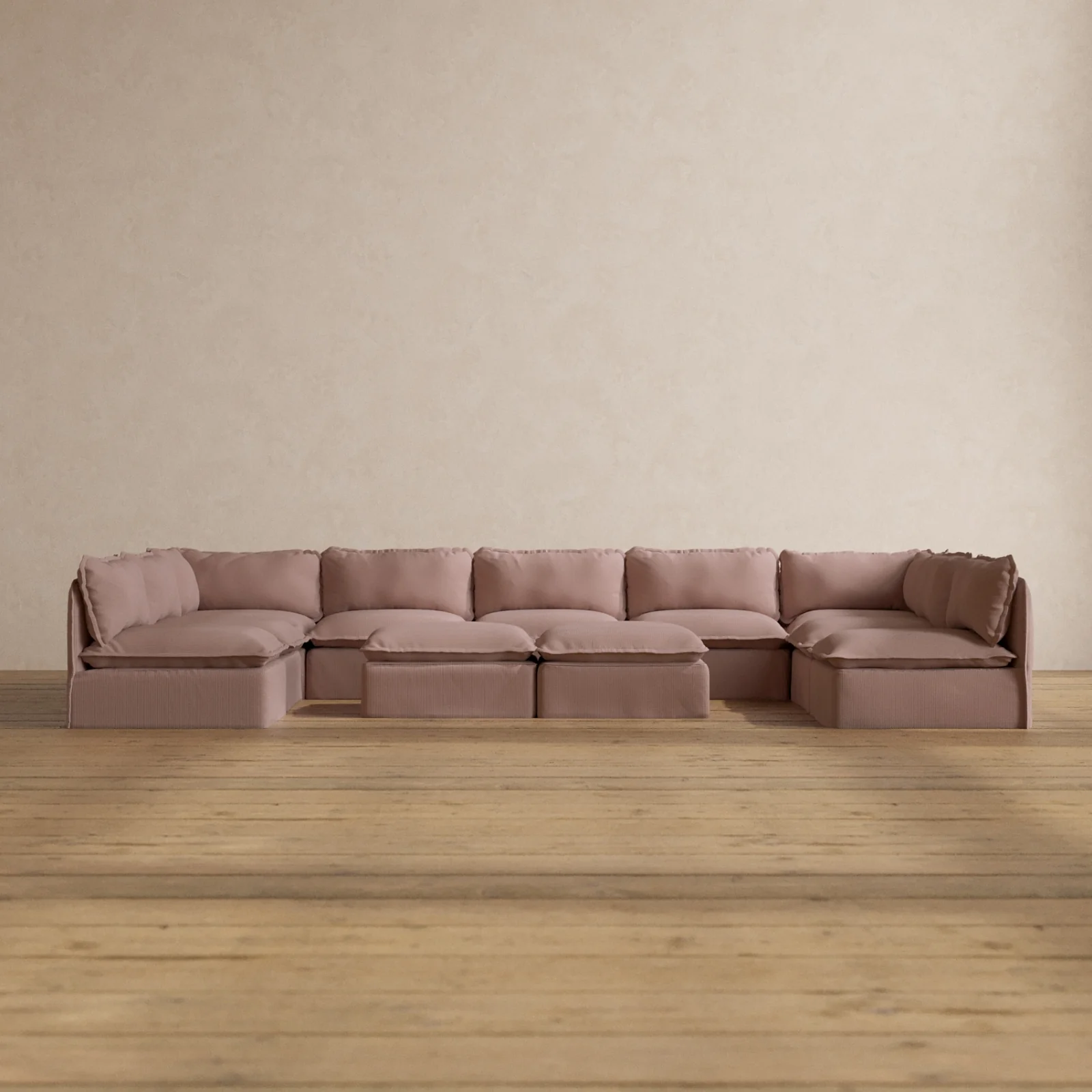 Slipcover Only - Modular Washable 9-Seater Open-Ends U-Sectional + Bench Ottoman in Sakura