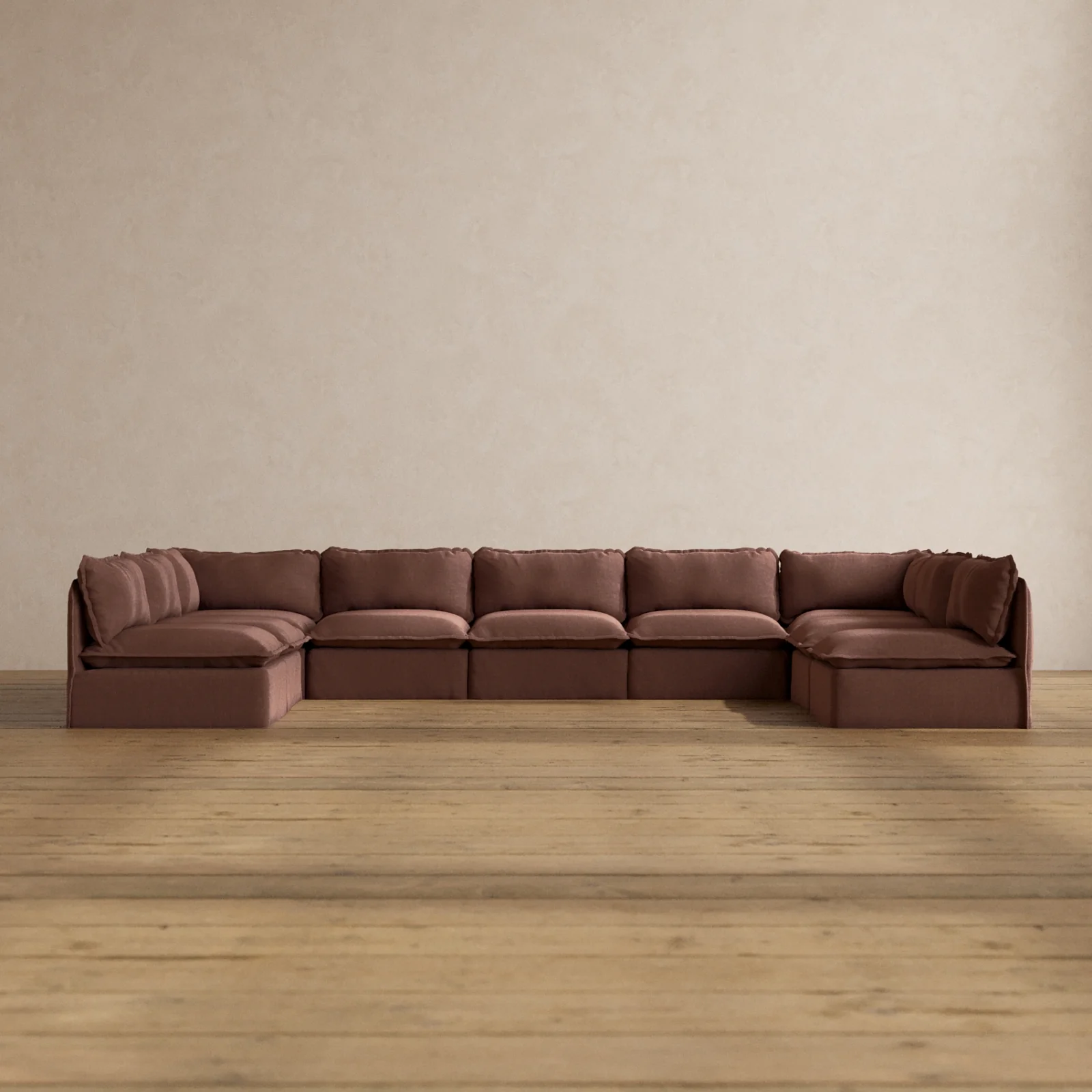 Slipcover Only - Modular Washable 9-Seater Open-Ends U-Sectional in Chestnut