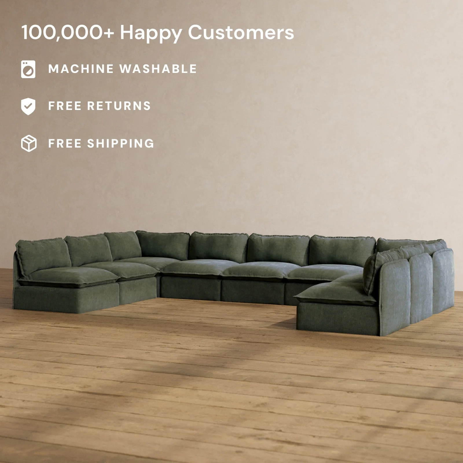 Slipcover Only - Modular Washable 9-Seater Open-Ends U-Sectional in Olivine - Image 2