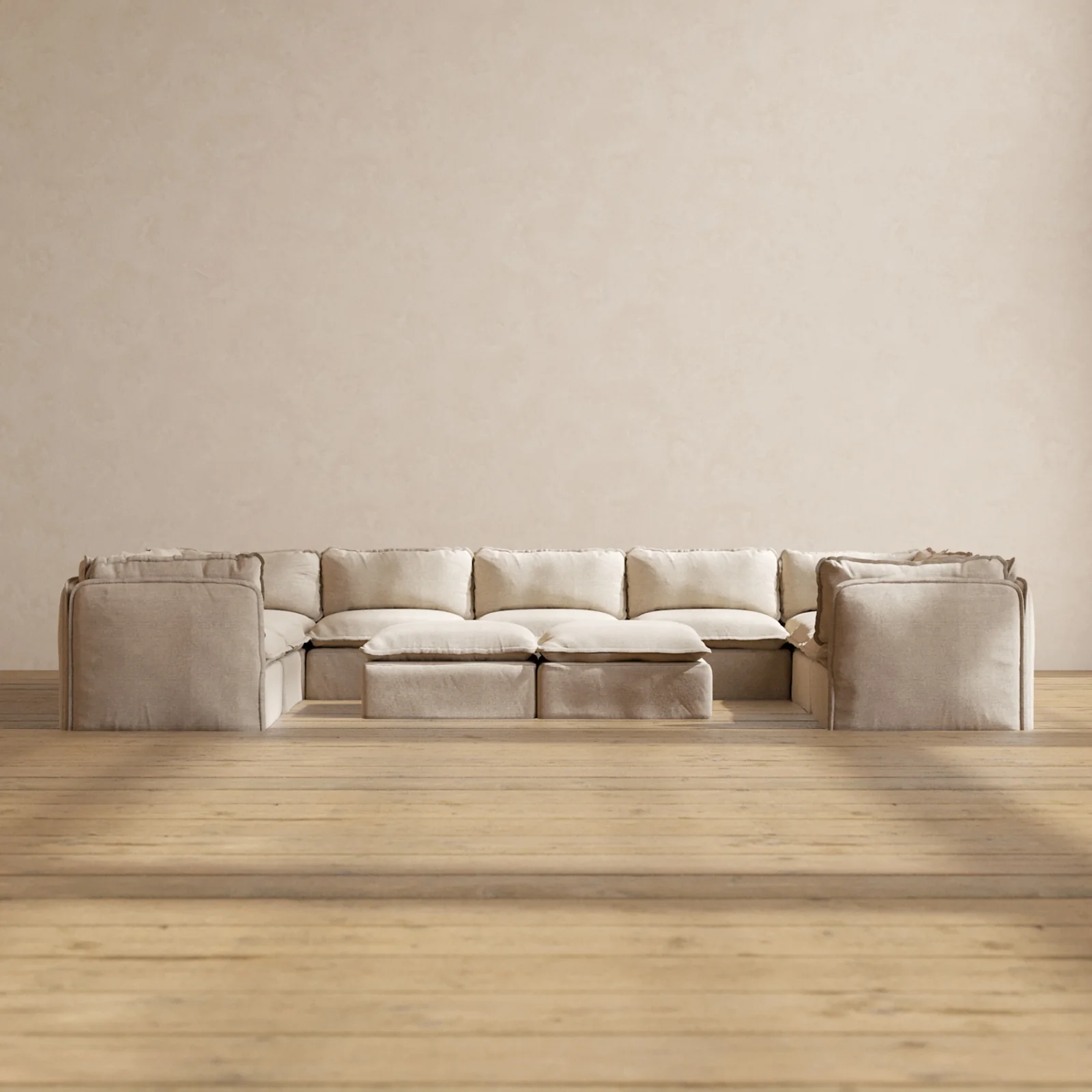 Slipcover Only - Modular Washable 9-Seater U-Sectional + Bench Ottoman in Oat