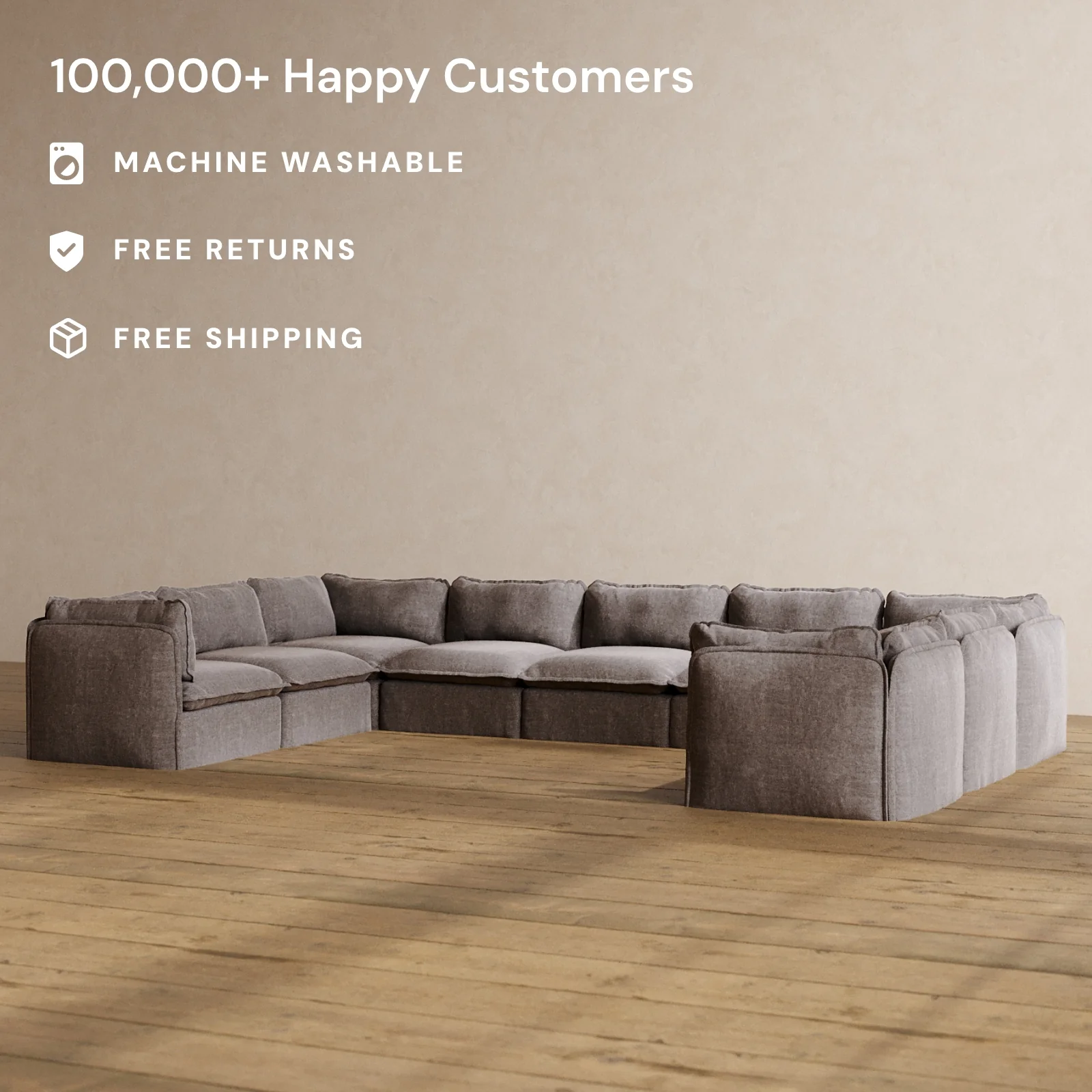 Slipcover Only - Modular Washable 9-Seater U-Sectional in Caviar - Image 2