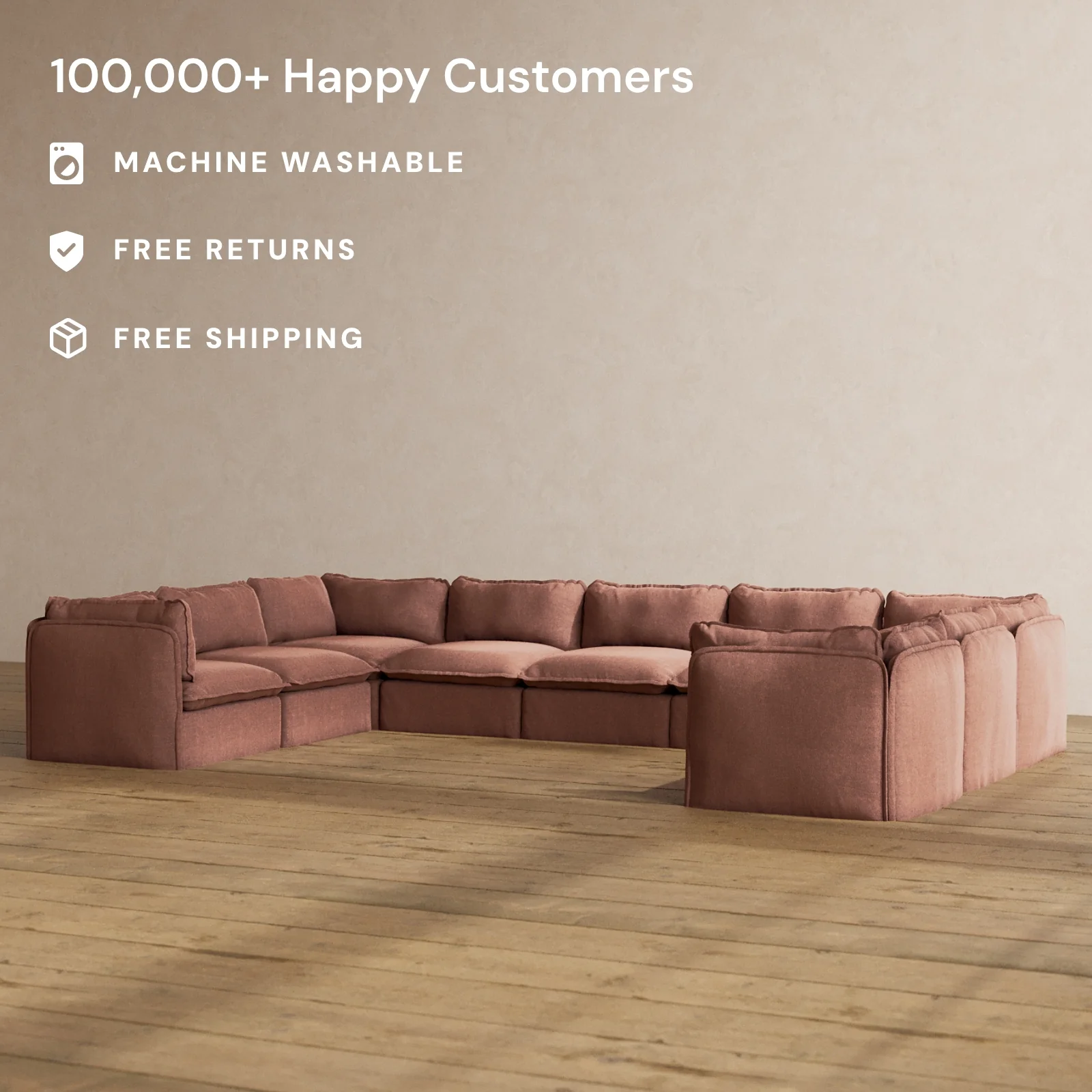 Slipcover Only - Modular Washable 9-Seater U-Sectional in Chestnut - Image 2