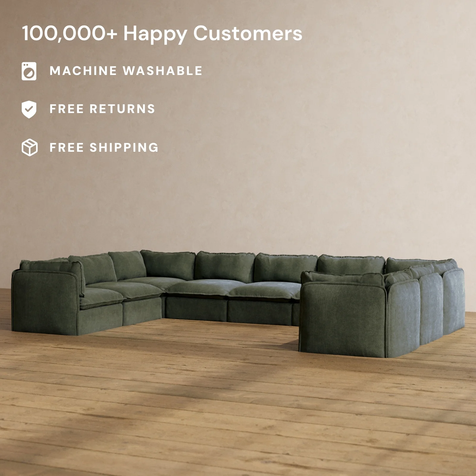 Slipcover Only - Modular Washable 9-Seater U-Sectional in Olivine - Image 2