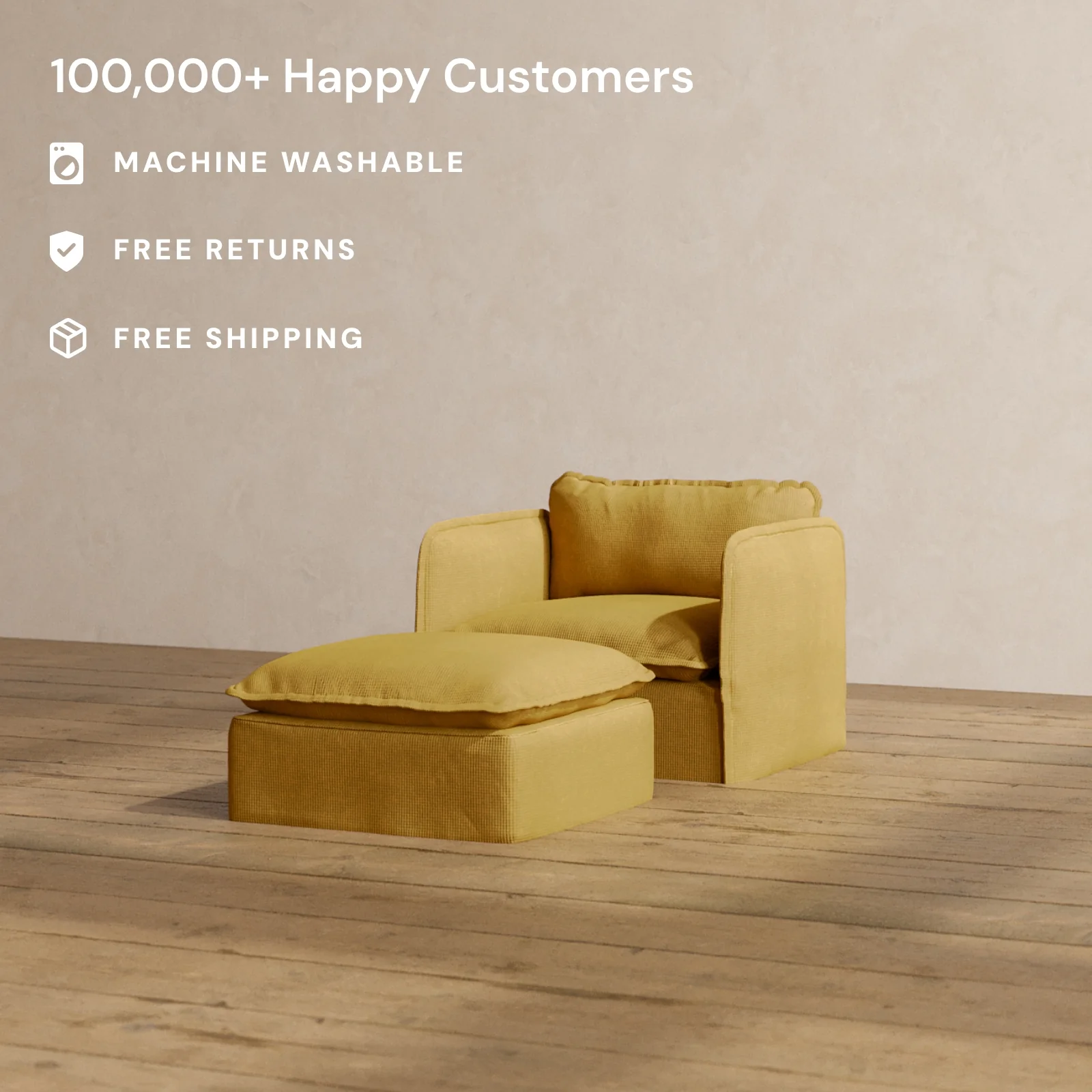 Slipcover Only - Modular Washable Armchair + Ottoman in Kiiro - Image 2