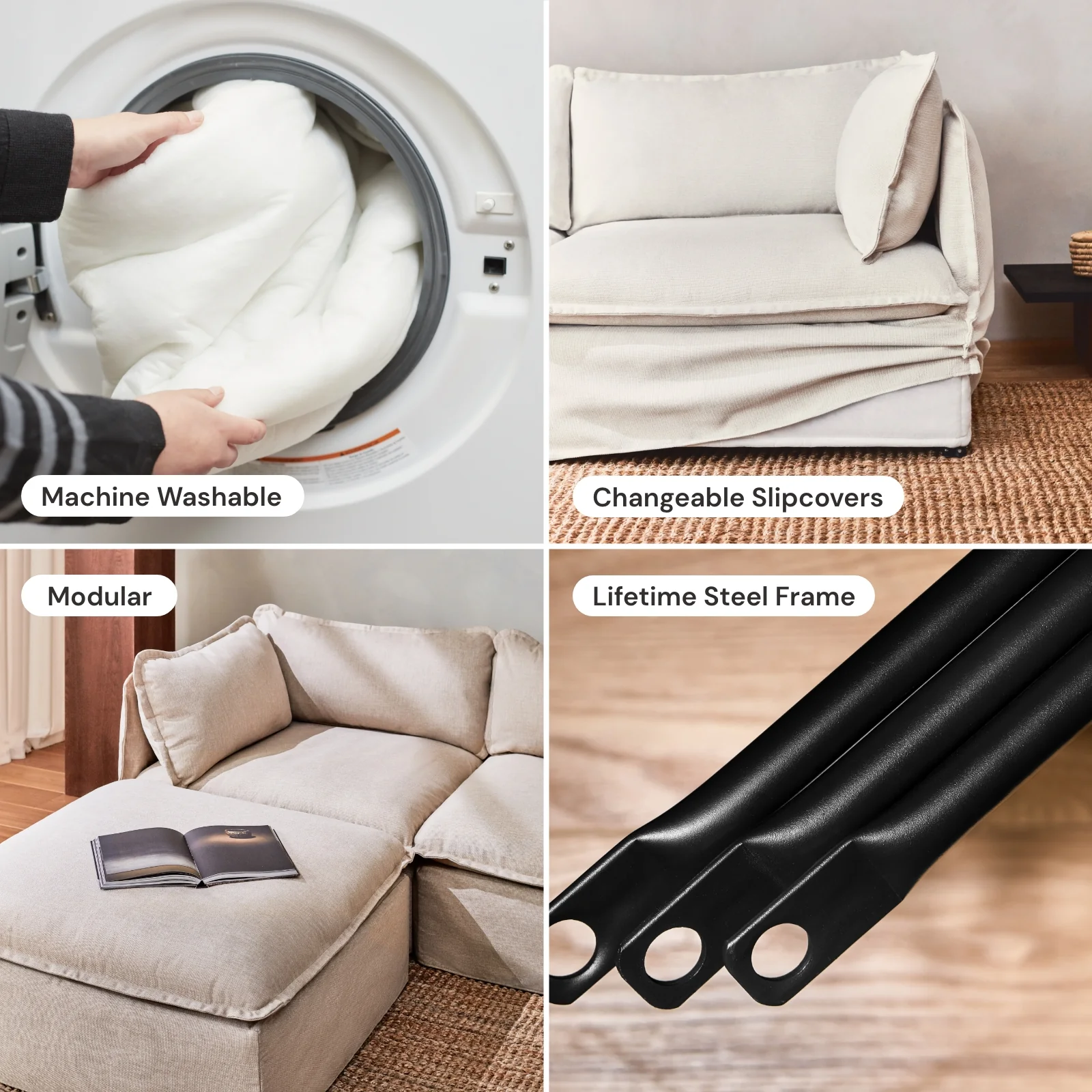 Slipcover Only - Modular Washable Armchair Set in Milk - Image 5