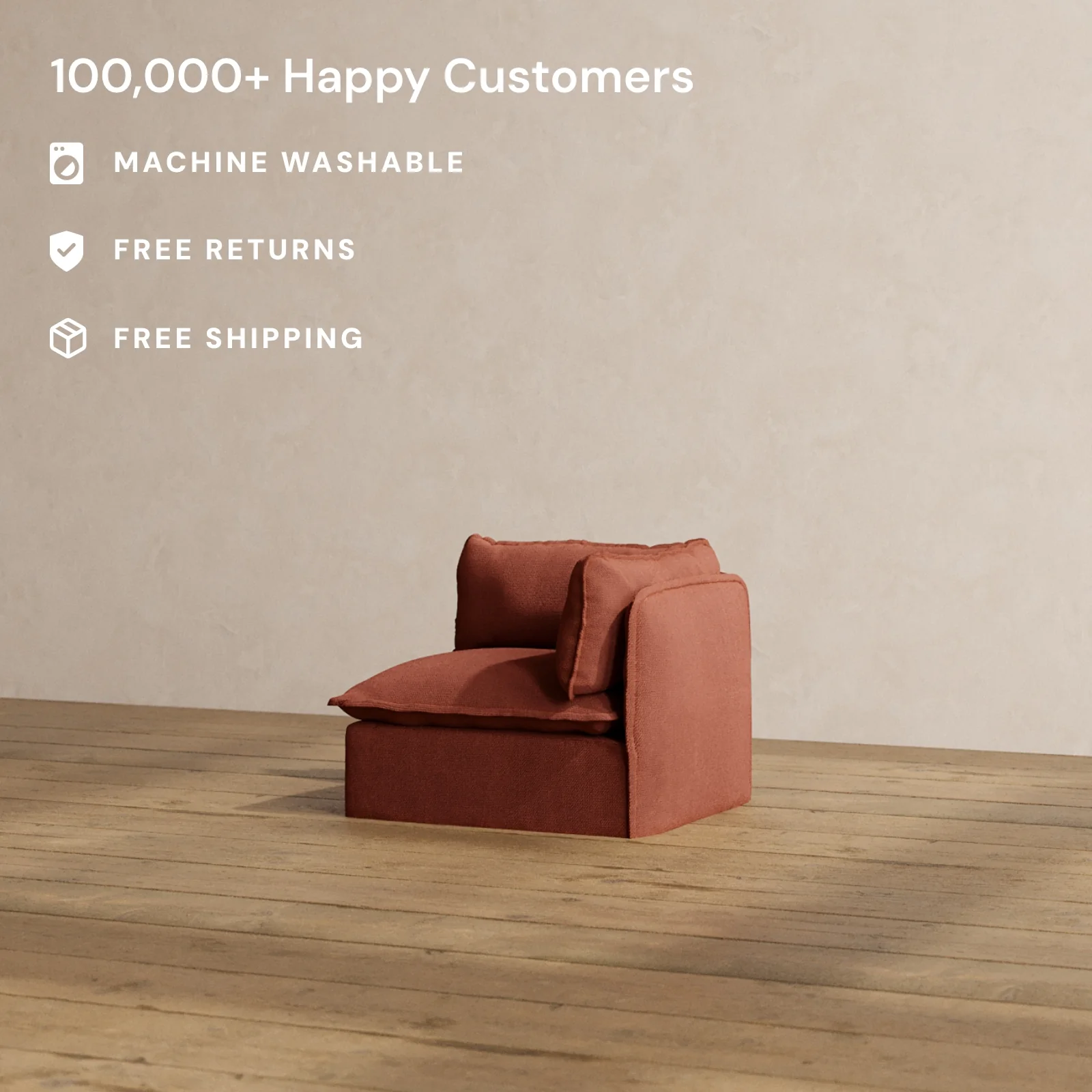 Slipcover Only - Modular Washable End Chair - Right in Rust - Image 2