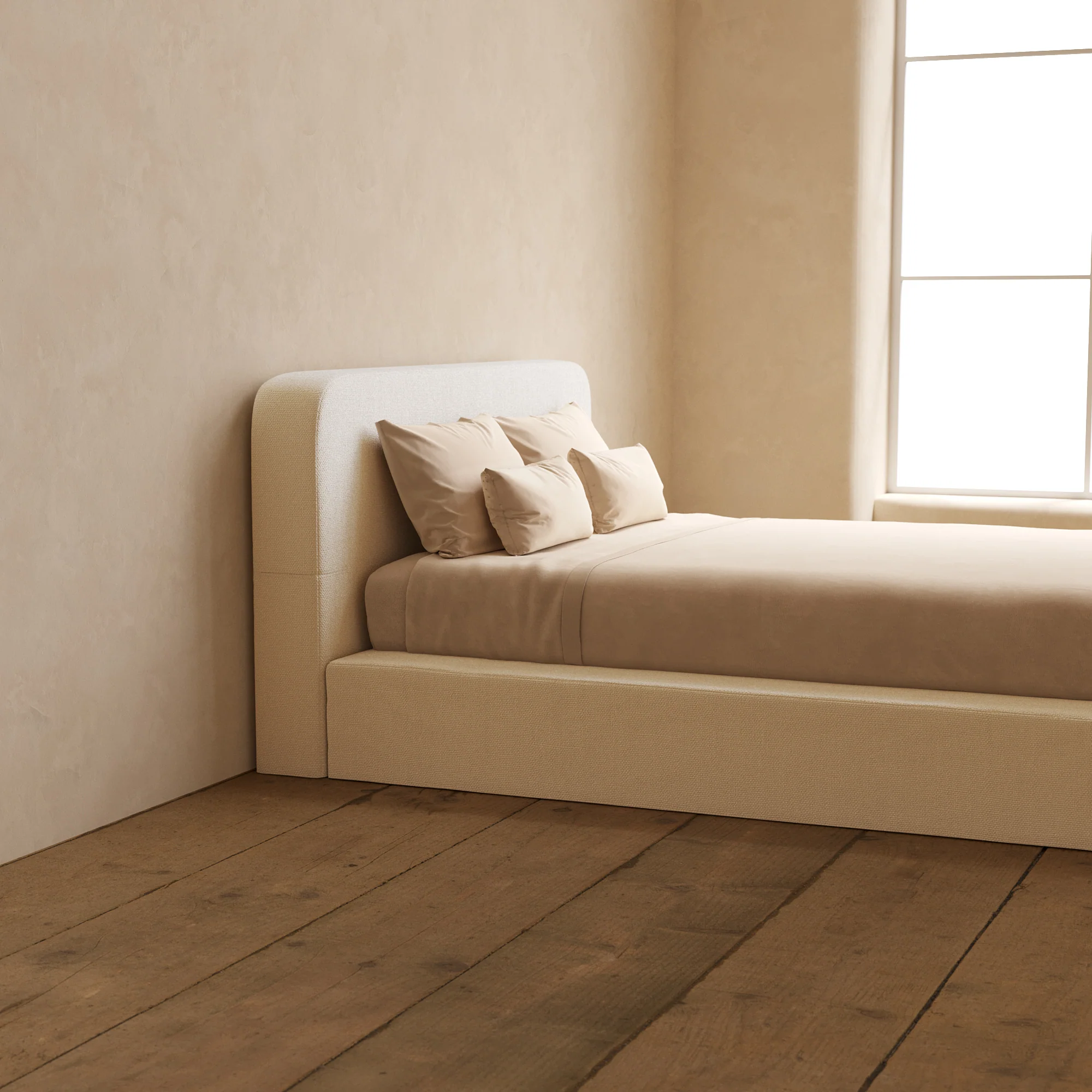 Slipcover Only - Queen Upholstered Platform Bed + Headboard | Knit Velvet in Powder - Image 5