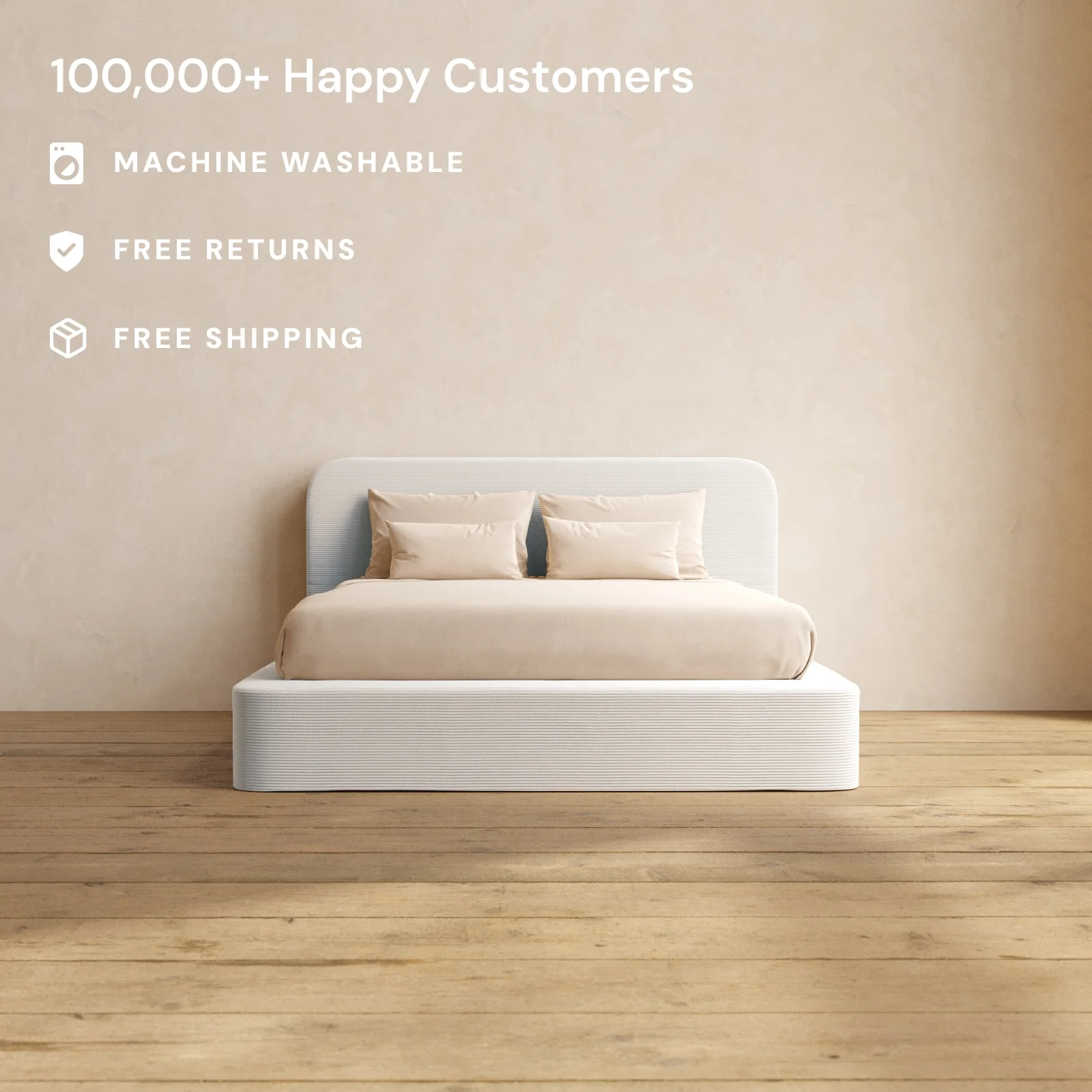 Slipcover Only - Queen Upholstered Platform Bed + Headboard | Luxe Corduroy in Milk - Image 2