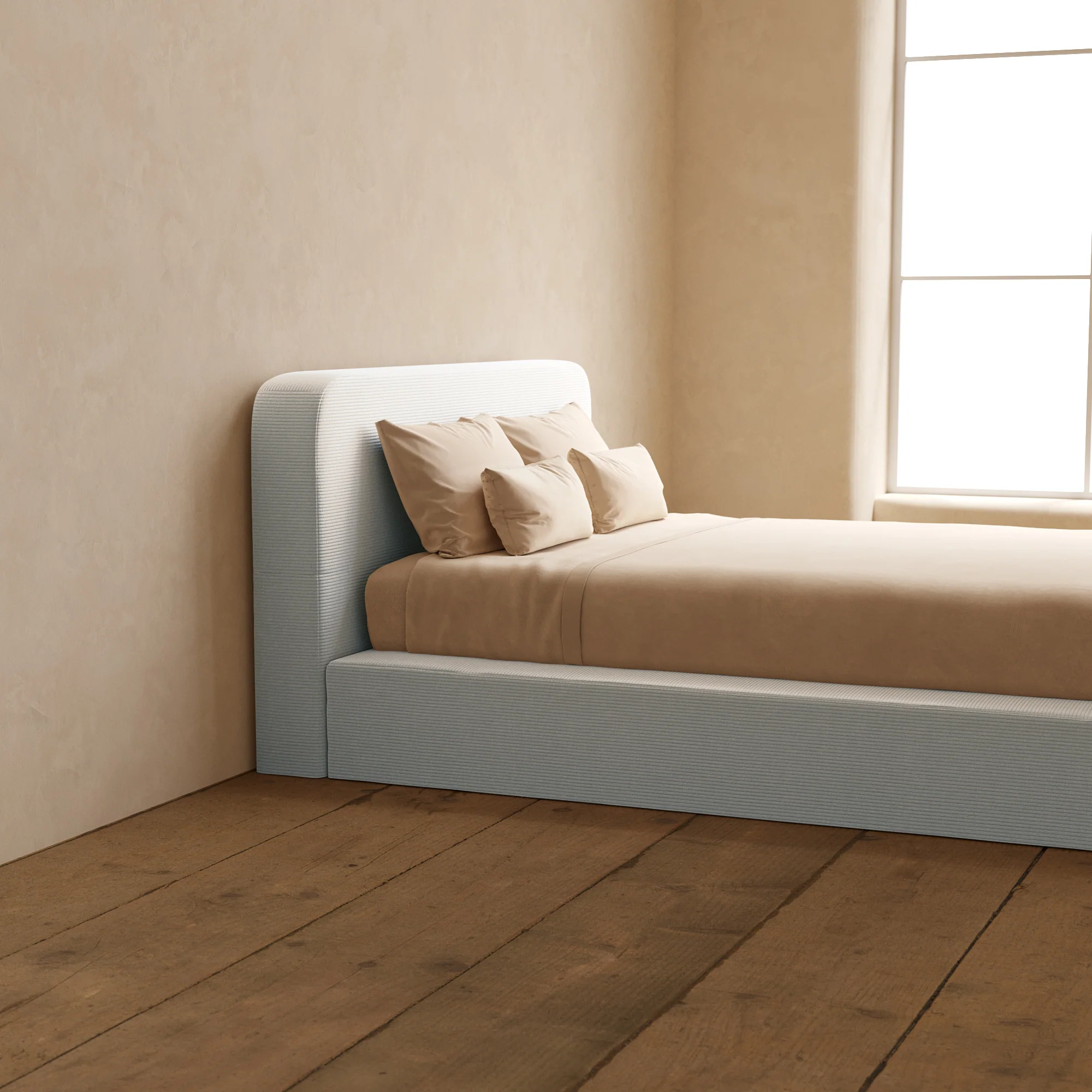 Slipcover Only - Queen Upholstered Platform Bed + Headboard | Luxe Corduroy in Milk - Image 5