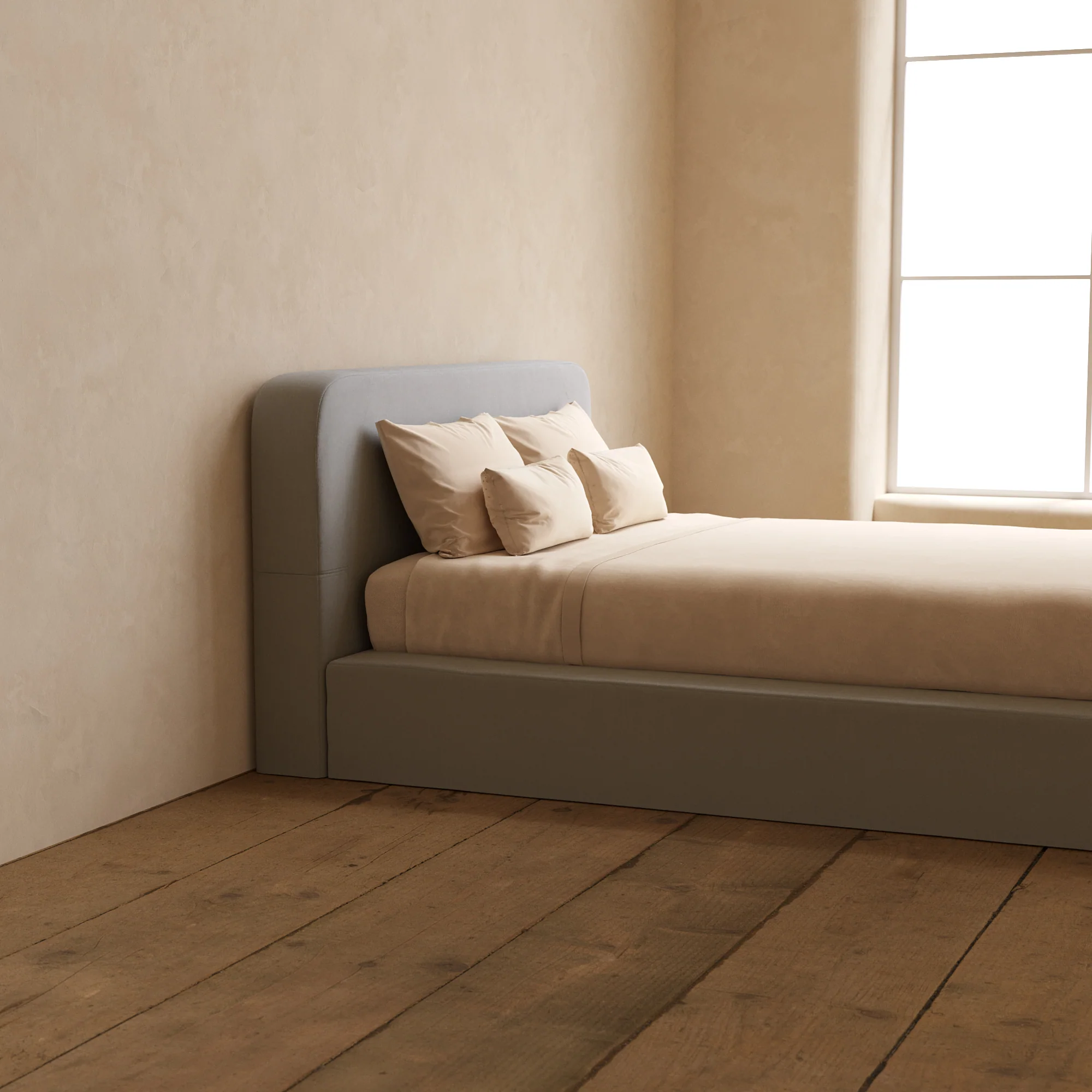 Slipcover Only - Queen Upholstered Platform Bed + Headboard | Micro Chenille in Pumice - Image 5