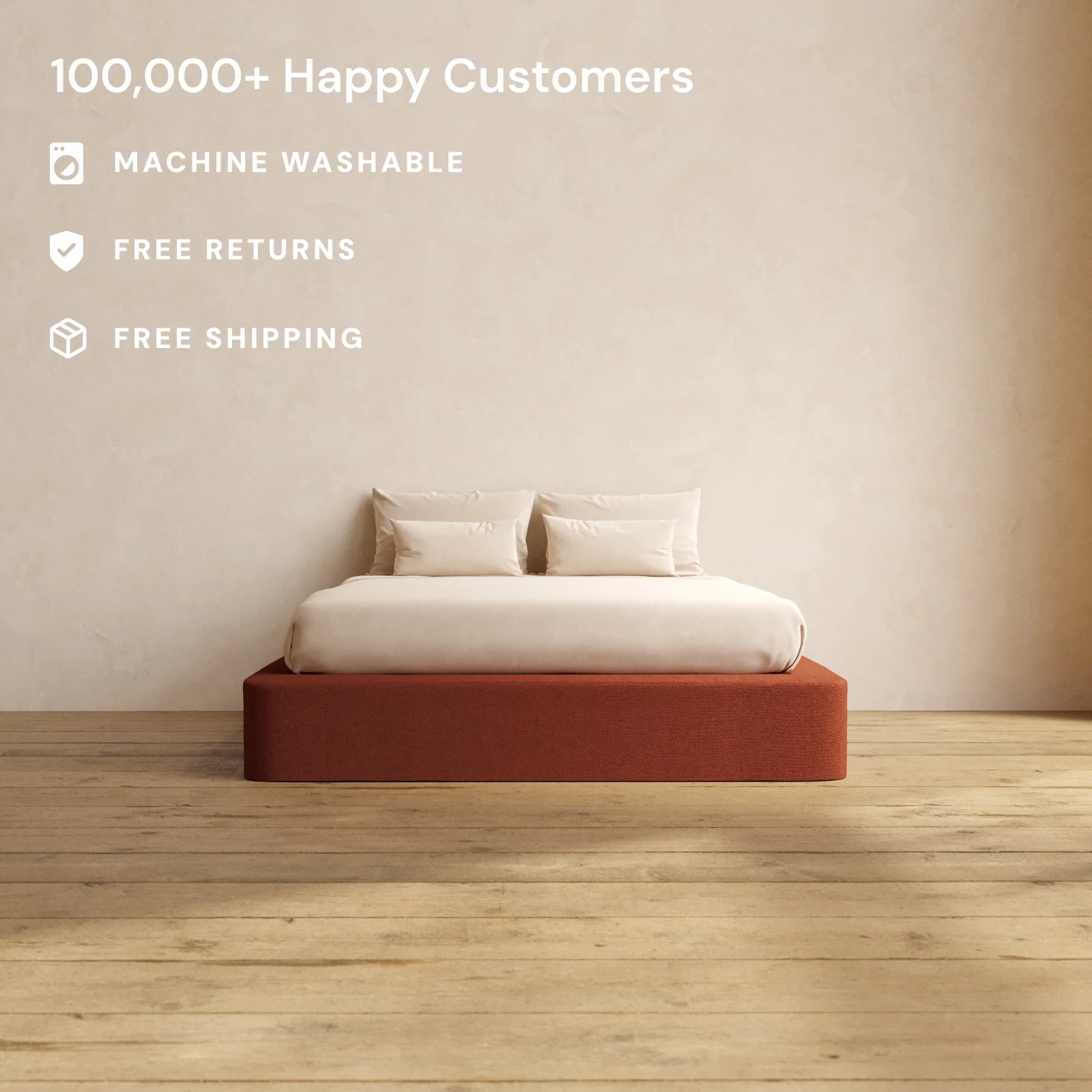 Slipcover Only - Queen Upholstered Platform Bed | Knit Velvet in Rust - Image 2
