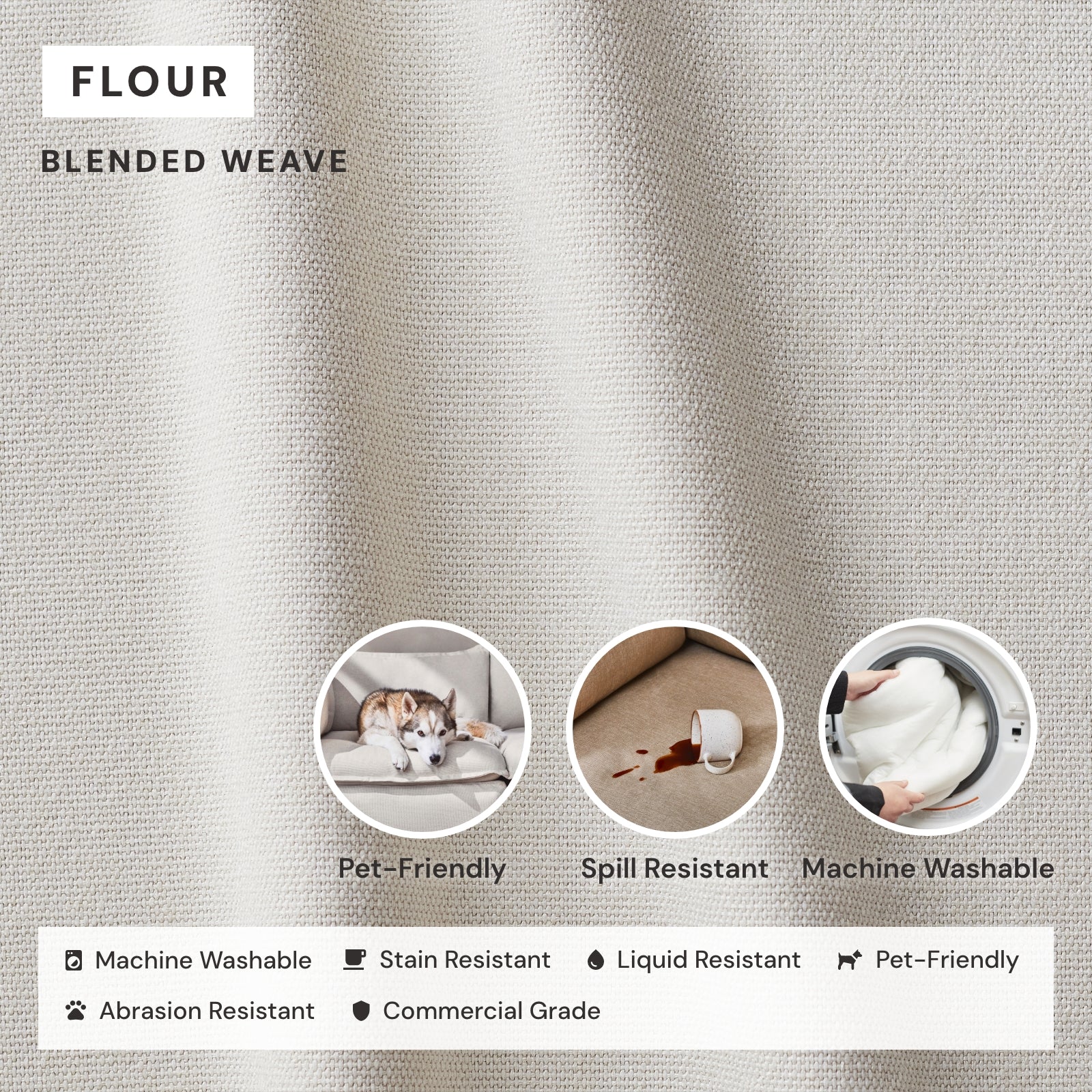 Square Performance Accent Pillow 18 x 18 | Blended Weave in Flour - Image 3
