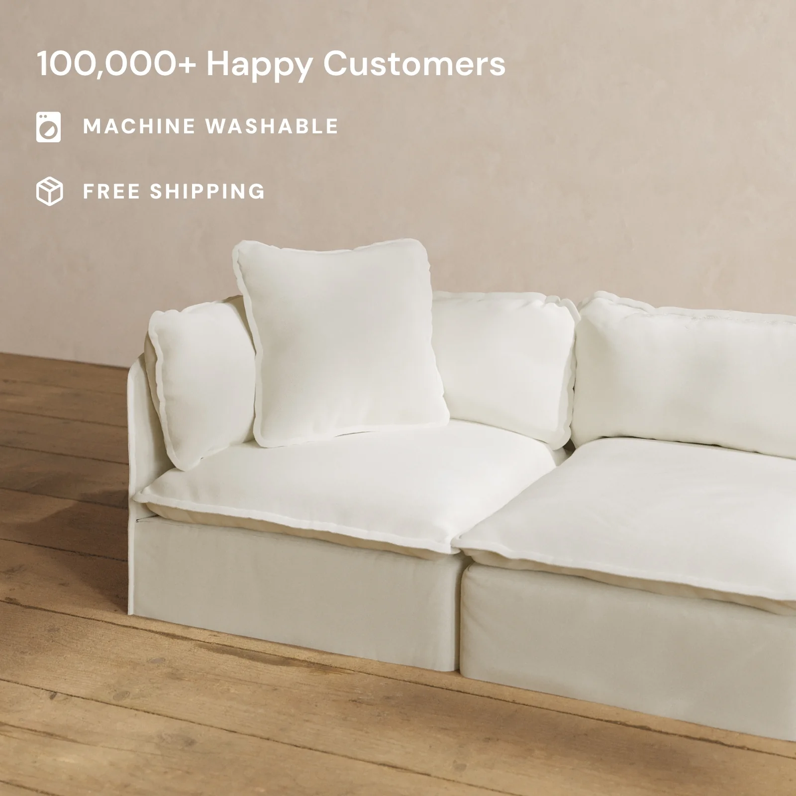 Square Performance Accent Pillow 22 x 22 | Plush Weave in Eggshell - Image 2