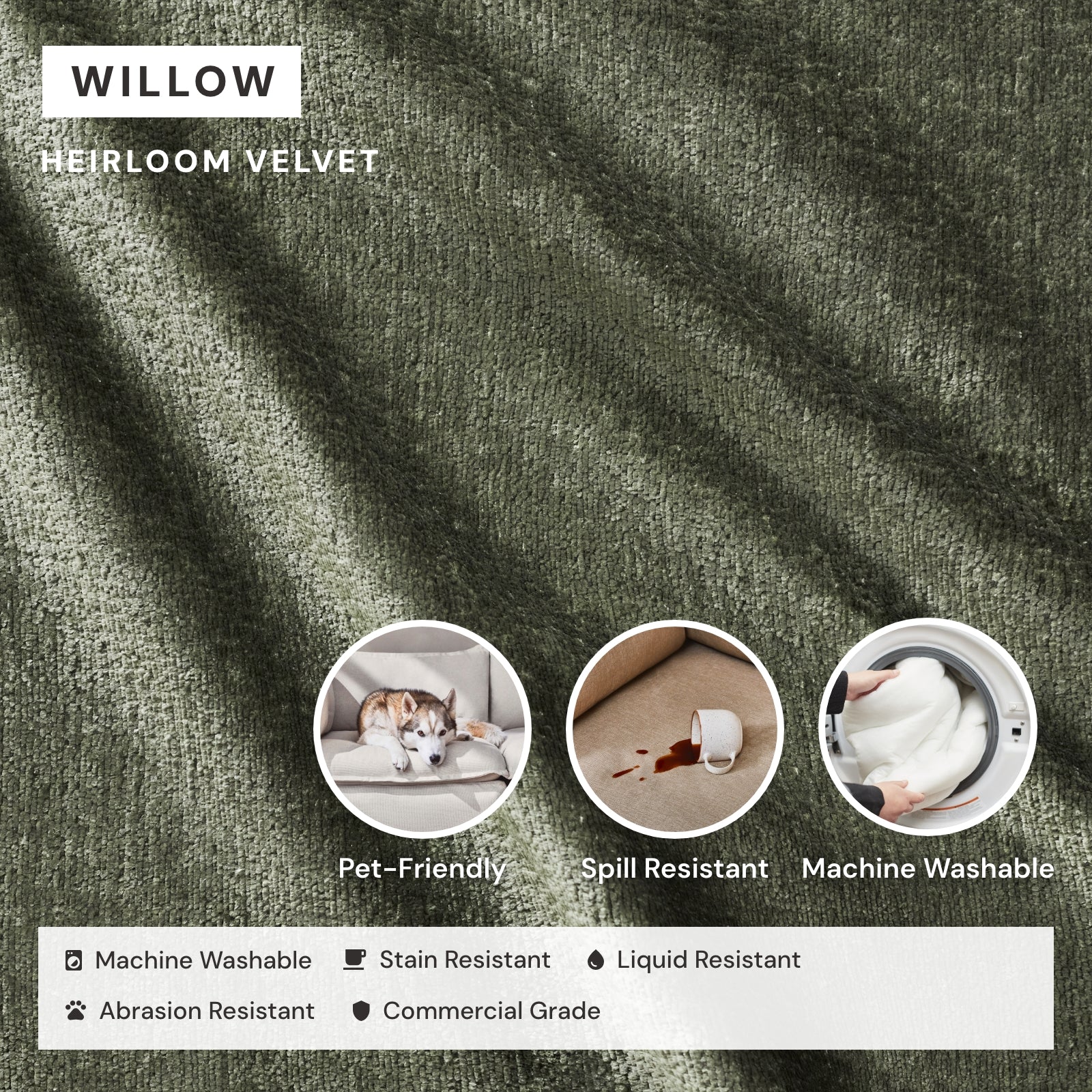 Washable Upholstered Dining Chair | 15β Back Height in Willow (Set of 2) - Image 3